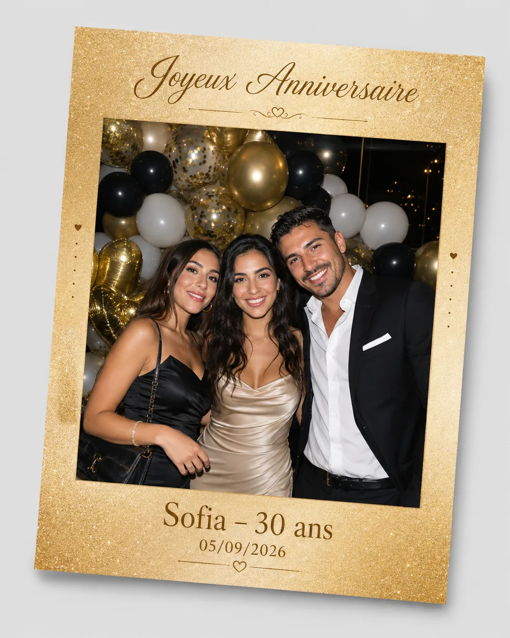 Tirage photo d'anniversaire encadré doré personnalisé au prénom et à la date